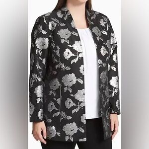 Calvin Klein Black and Silver Metallic Floral Blazer